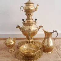 سماور ذغالی برنزی با سرویس کامل