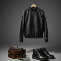 ست کاپشن چرم + کفش نیم بوت مردانه / پرداخت درمحل