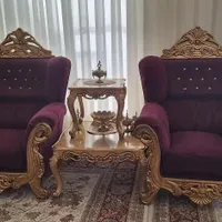 سرویس مبلمان سلطنتی سالم با سه عدد میز چوبی|مبلمان خانگی و میز عسلی|کاشمر, |دیوار