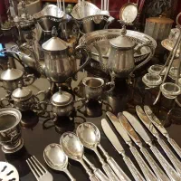 تعدادی ظروف سیلور پلیت و نوربلین انگلیسی آنتیک|ظروف سرو و پذیرایی|تهران, آسمان|دیوار