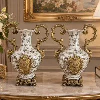 جفت گلدان ۴۳ سانتی بسیار زیبا با دسته و پایه رزین