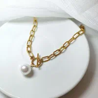 گردنبند مروارید و قفل تی فول‌استیل