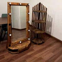 آینه چراغدار هالیوودی و قفسه چوبی(قابل فروش تکی)