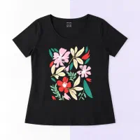 تیشرت اورسایز مشکی گل‌دار