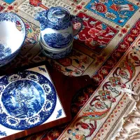 ظروف زیبای گلسرخی و کل پنبه و قلم آبی|ظروف سرو و پذیرایی|تهران, لویزان|دیوار