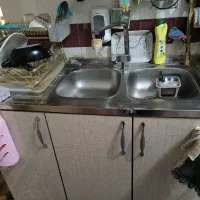 سینک ظرفشویی دو لنگه با شیرآلات وبار اوپن