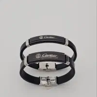 دستبند چرمی رولکس و کارتیر مشکی و طلایی