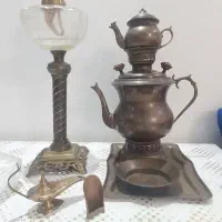 ست سماور برنجی زغالی کامل با چراغ گردسوز