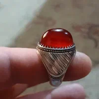 انگشتر عقیق سرخ مردانه با رکاب نقره الماسی