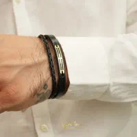 خرید دستبند چرم طلا مردانه