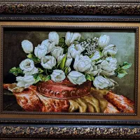 تابلوفرش دستبافت/تابلو فرش گلدان لاله سفید