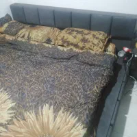 تخت خواب دونفر چوبی باروکش پارچه مخمل با تشک