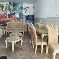 استیل ۷نفره با غذاخوری ۴نفره و جلو مبلی کامل چوب