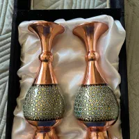 ۲ عدد گلدان مسی خاتم کاری طرح فیروزه کوب