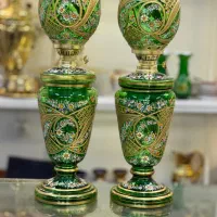 جفت چراغ نفتی نقاشی و تراش دار