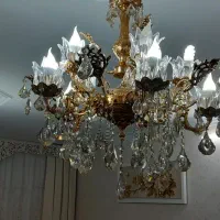 لوستر دوتایی رنگ طلایی برنز با لامپ نو