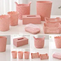 ست لوازم سرویس بهداشتی و نظم دهنده صورتی(۸تیکه)