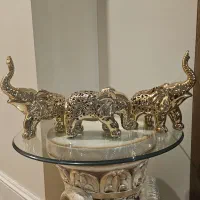 مجسمه سه تیکه فیل رزینی طلایی