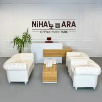 مبلمان اداری چرم چستر میز مدیریت سفید کانتر صندلی