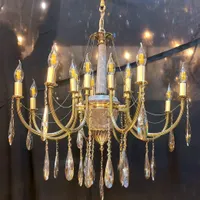 لوسترسنگی کلاسیک زنبق پولکی کریستالی۱۶شعله برنج
