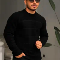 پلیور بافت مردانه یقه گرد مدل Arman-مشکی و سفید