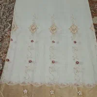 پرده کتان خامه دوزی گل برجسته جنس ترک در حد نو