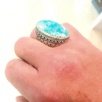 انگشتر نقره با نگین فیروزه نیشابور اصل.