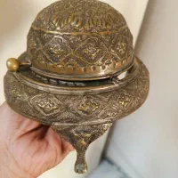 خاویار خوری قدیمی برنجی قلمکاری کاردستی عتیقه