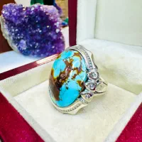 انگشتر فوق لوکس سنگ فیروزه آبی رگ طلای اصل نیشابور|بدلیجات|تبریز, |دیوار