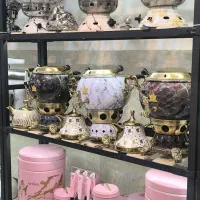 سماور سه تیکه ایران شرق طرح سنگ با قوری جهیزیه