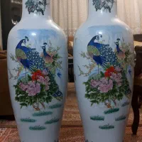 جفت گلدان چینی کلکسیونی ۱۲۵ سانتی  نقاشی دست کمیاب