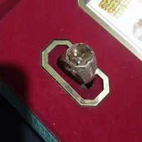 انگشتر نقره مخراج کاری  گوارتز دودی