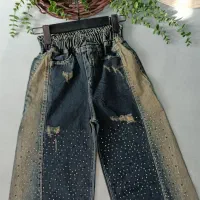 شلوار لی شافل بگ نگین دار