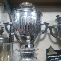 سماور نفتی قدیمی برنجی روکش نقره سالم