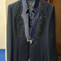 کت و دامن ۳تیکه کرپ سرمه ای