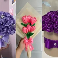 انواع گل های ربانی به صورت تک شاخه،دسته گل و باکس|گل مصنوعی|جیرفت, |دیوار