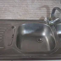 سینک استیل  دوقلو ۱۲۰در۵۰ همراه شیر آلات