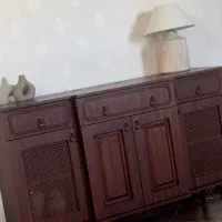 کنسول چوبی همراه آیینه گرد بزرگ