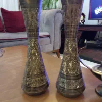 جفت گلدان برنزی سیاه قلم و چراغ جادو کار دست|صنایع دستی و سایر لوازم تزئینی|تهران, خلیج فارس|دیوار