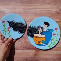 تابلو،دکوراسیون،بوم نقاشی دیوارکوب سفالی هدیه تولد|تابلو، نقاشی، عکس|قم, بنیاد|دیوار