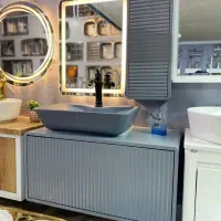 روشویی کابینتی مدل gsf درب بامبو مشکی طوسی سفید