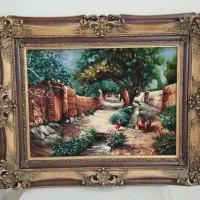 تابلوفرش دستباف ۵۵ رج،ریزبافت، نو با قاب منبت