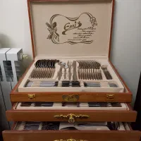 سرویس قاشق و چنگال ۱۲۹ پارچه با جعبه چوبی