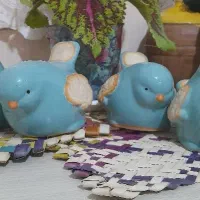 جاشمعی سرامیکی و دوجفت گنجیشک سرامیکی
