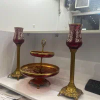شمعدان ۳ تیکه دکوری زرشکی