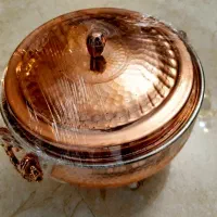 ظرف مسی پایه دار نو و با جعبه