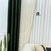 دوعدد پنل پرده سبز یشمی مغزی دوزی،نونو،،