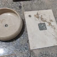 کاسه روشویی سنگی با صفحه زیرش کاملاً نو