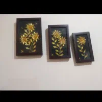 تابلو دست ساز طلایی سه تیکه نو
