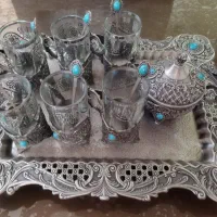 قابلمه . سرویس سینی و استکان و قندان